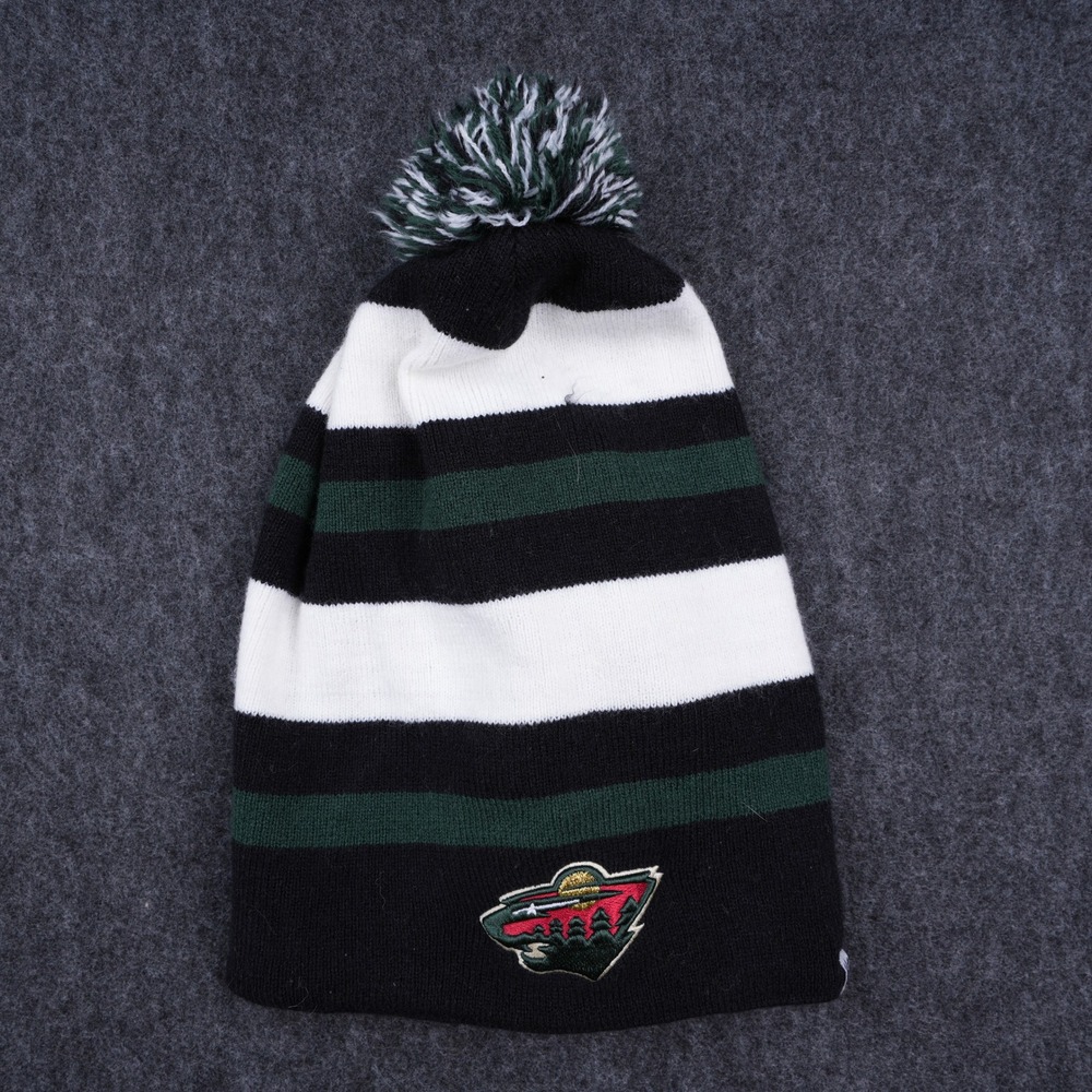'47 Brand Minnesota Wild NHL Beanie Unisex OS Black Green Excellent Pom Striped